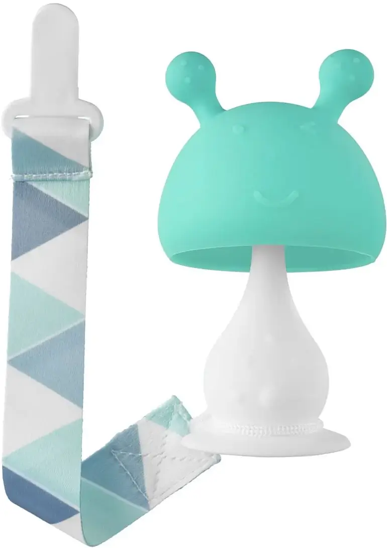 Прорезыватель силиконовый  Грибочек  Roxy Kids с держателем, в футляре, мятный