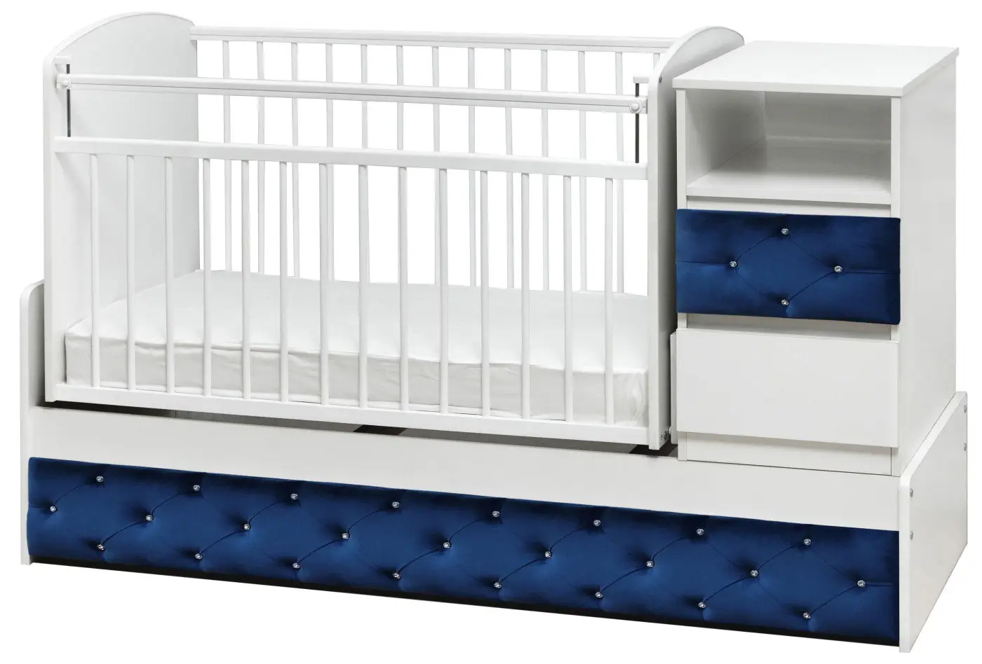 Кровать-трансформер Островок уюта Дива с маятником поперечным, синий велюр, белый