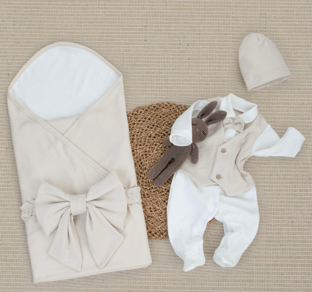 Фотография товара Комплект на выписку 4 предмета "Новый Юный Джентльмен.Плед", капучино, лето (р. 16 (рост 50-56 см))