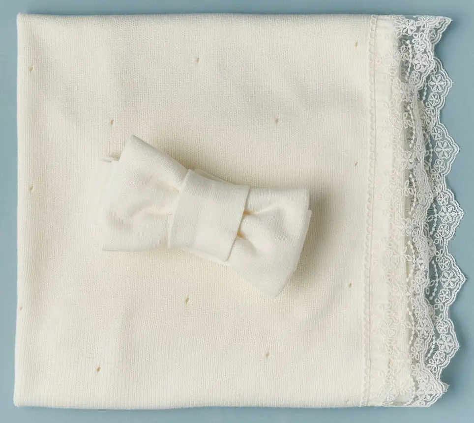 Плед кружевной + лента Little Star Лоренс крем 90х90 см