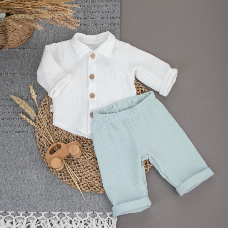 Фотография товара Комплект летний с длинным рукавом для мальчика "Муслин", полынь, лето (р. 24 (рост 74-80см))