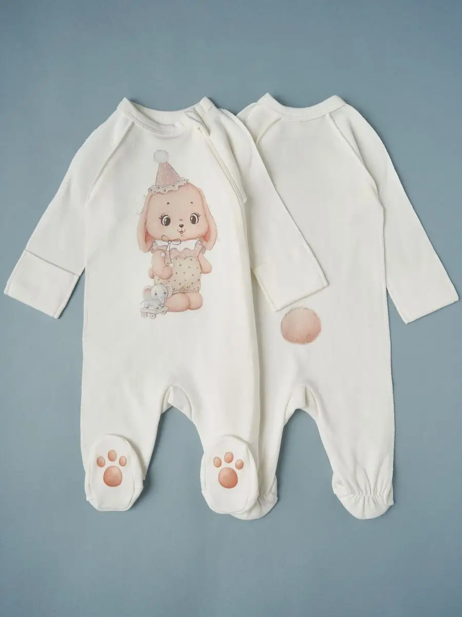 Комбинезон Little Star на молнии Зайка - Циркач интерлок крем 68 3-6 мес