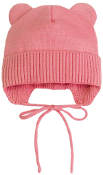 Фотография товара Шапка детская вязаная AmaroBaby Pure Love Bear демисезонная, с подкладом, розовый 42-44
