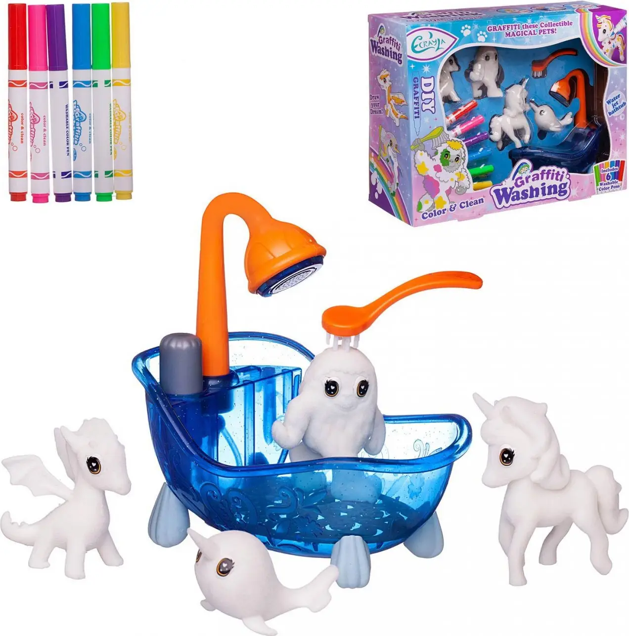 Набор для творчества Фигурки для раскраски, волшебные животные в ванне с душем, арт. WK-19010