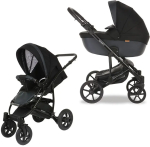 Фотография товара Коляска Pituso Confort (2 в 1) короб+прогулка, чёрный + кожа тёмный графит