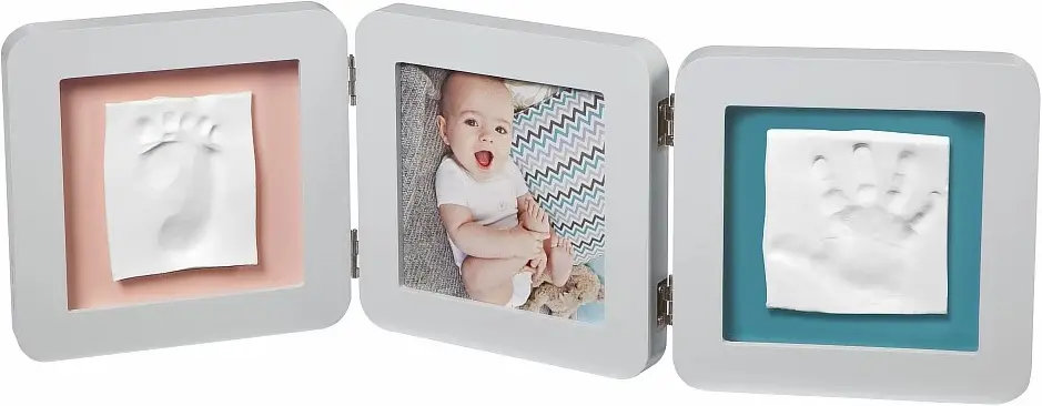 Рамочка тройная с отпечатком Baby Art, светло-серая, 3601095300