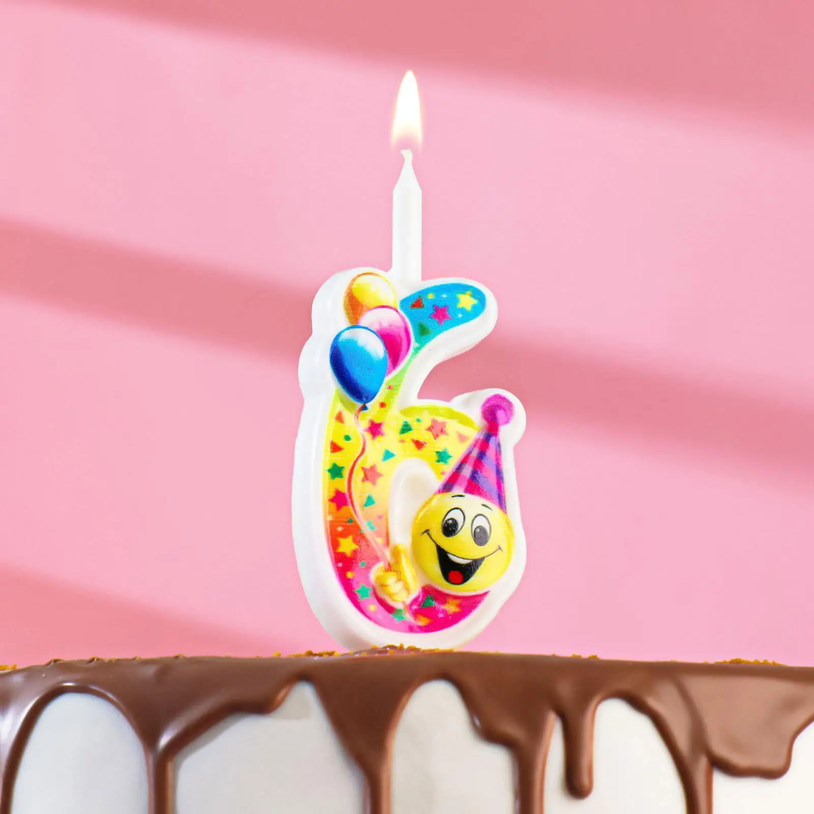 Свеча Страна Карнавалия для торта Смайлик с шарами цифра 6, 12,2 см