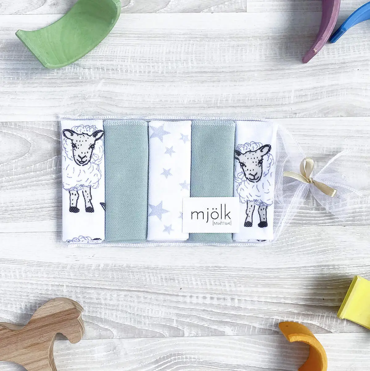 Набор платочков-слюнявчиков Mjolk Овечки 20х20 см