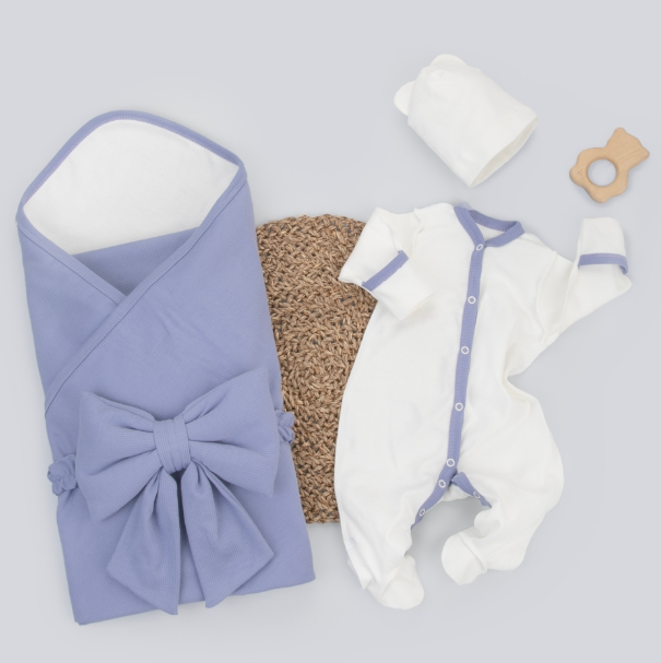 Фотография товара Комплект на выписку 4 предмета "Новый Капучино.Плед", пыльная сирень, лето (р. 16 (рост 50-56 см))