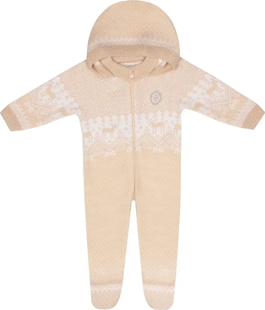 Комбинезон с капюшоном Олени Наследник Выжанова, размер 56-62, бежевый, экрю