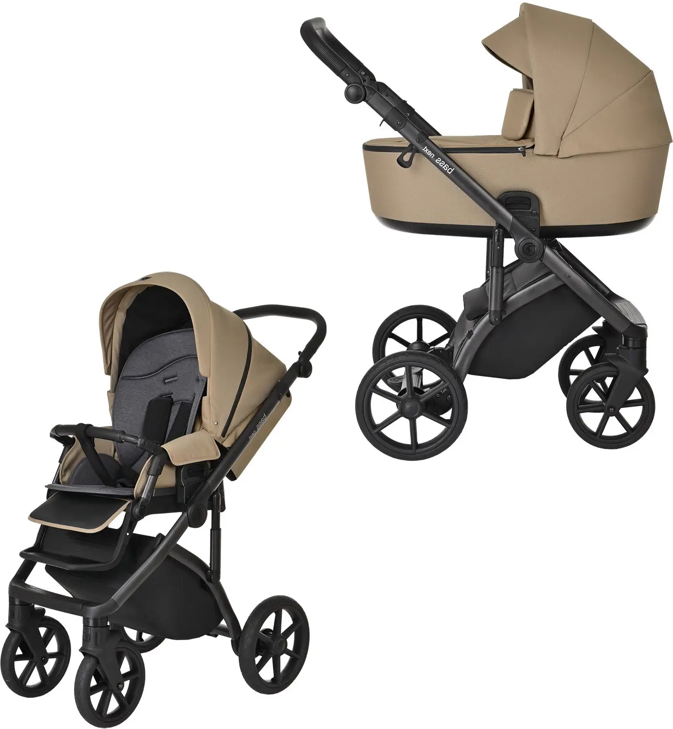 Коляска 2 в 1 Roan Bass Next короб, прогулка Amber Mood/Black/ ручка черная, 2 места