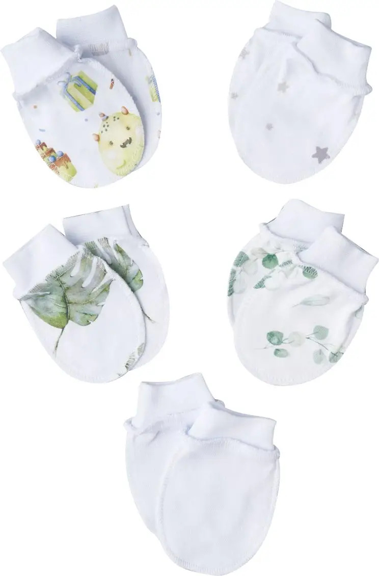 Антицарапки Little Sta, р. 56, 5 пар, интерлок, белые, №10, для мальчиков