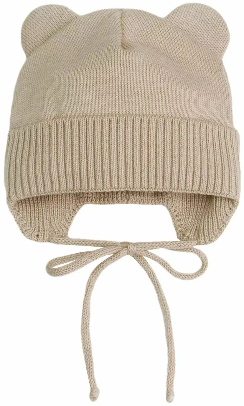 Шапка детская вязаная AmaroBaby Pure Love Bear песочный, демисезонная, с подкладом 42-44