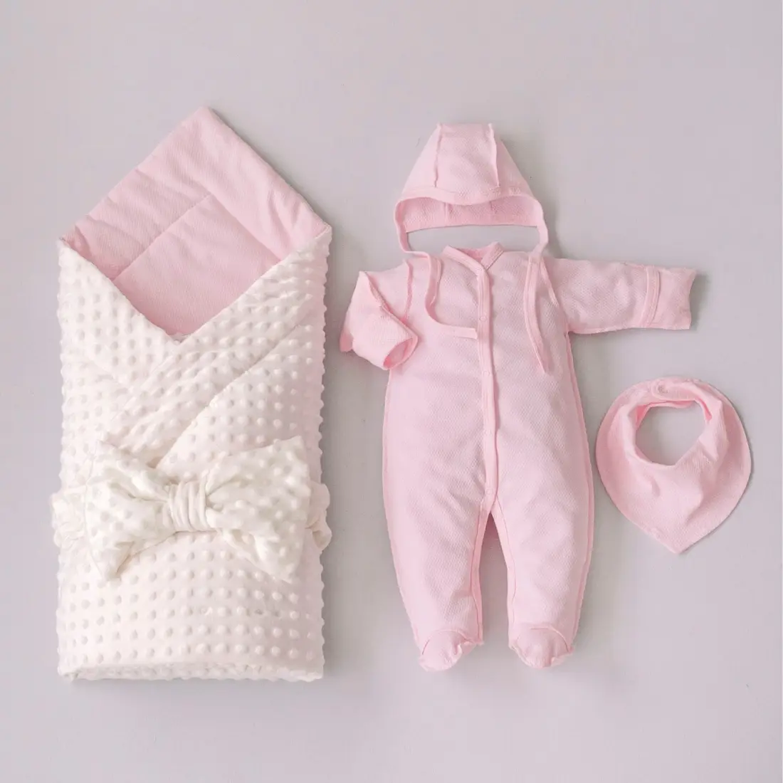 Комплект на выписку 5 предметов KiDi Новый Первый гардероб лето, розовое молоко 50-56