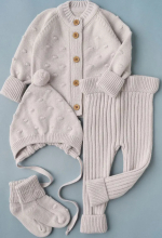 Фотография товара Кофточка, штаны, шапочка гномик и носочки "Pom-Pom" Little Star, серебристый, р.68