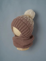 Фотография товара  Шапочка вязаная + снуд Little Star Радуга бежево-коричневый 40 см