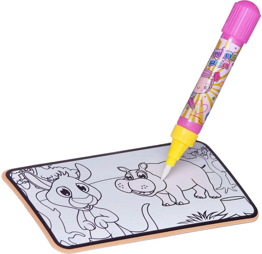 Набор для творчества Junfa Волшебная водная раскраска, серия Мои любимые животные, 8 картинок, фломастер-тюбик