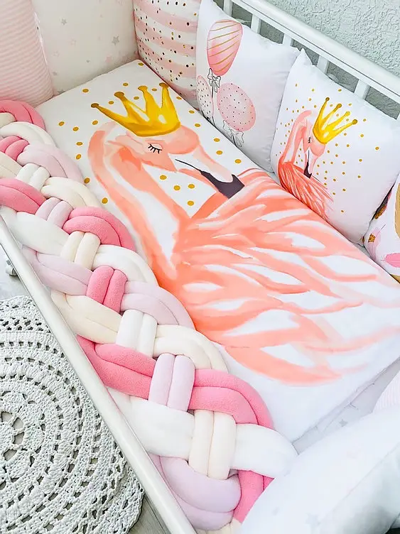 Борт-косичка Mr. Малышовский 4 плетения белый, розовый