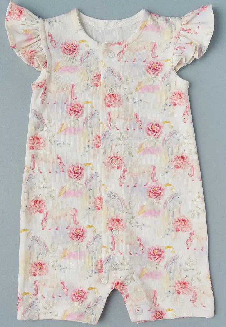 Песочник Little Star Единороги для девочки с цветами интерлок крем, (62)