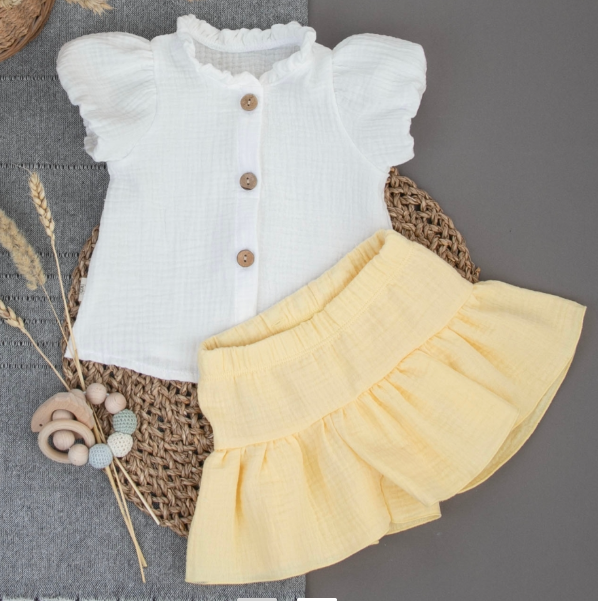 Фотография товара Комплект блузка+шорты "Муслин", желтый, лето (р. 22 (рост 68-74 см))