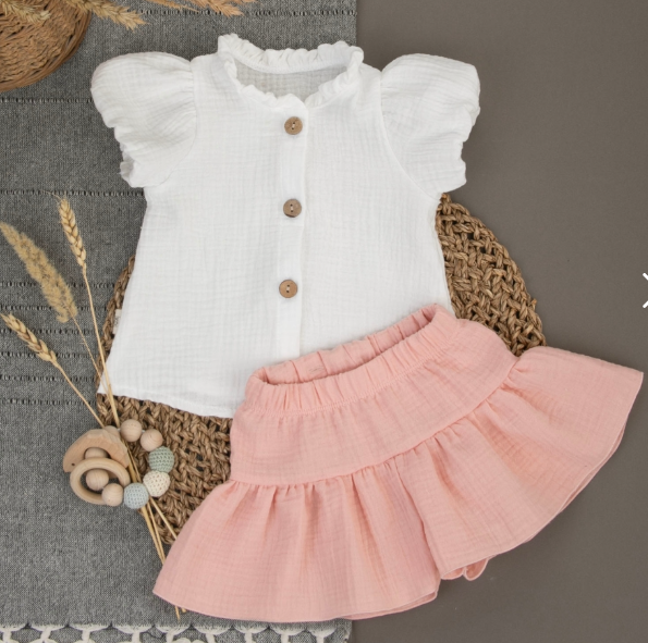 Фотография товара Комплект блузка+шорты "Муслин", коралл, лето (р. 20 (рост 62-68 см))