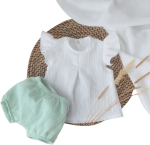 Фотография товара Летний комплект топ и трусики буфы, муслин, бирюза, размер 22, рост 68-74 см