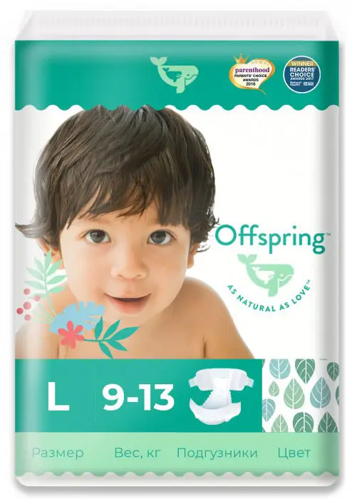 Подгузники Offspring Листочки L 9-13 кг 36 штук