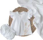 Фотография товара Летний комплект топ и трусики буфы, муслин, молоко, размер 20, рост 62-68 см