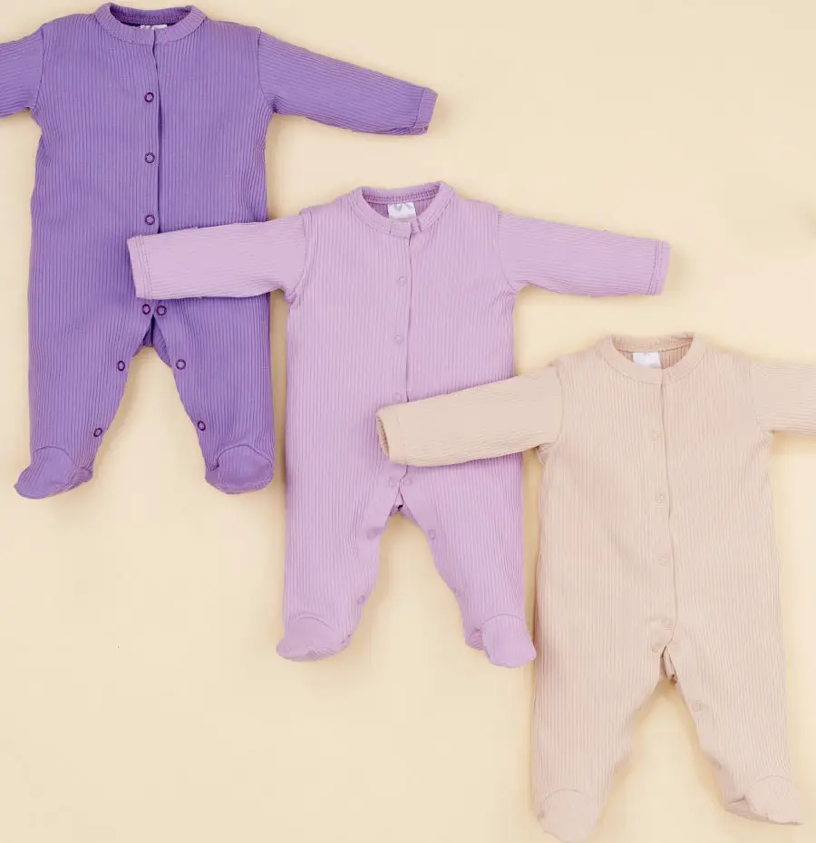 Luxury Baby Комбинезоны в рубчик 3 шт, фиолетовый, сиреневый, бежевый, р.68