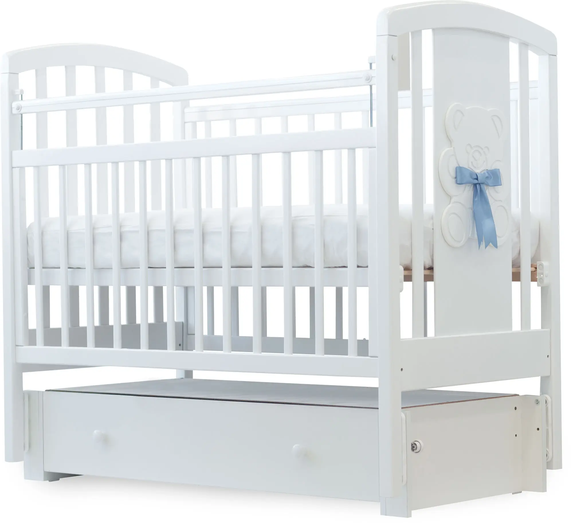 Кроватка Loona Lilac с универсальным маятником и ящиком, белая