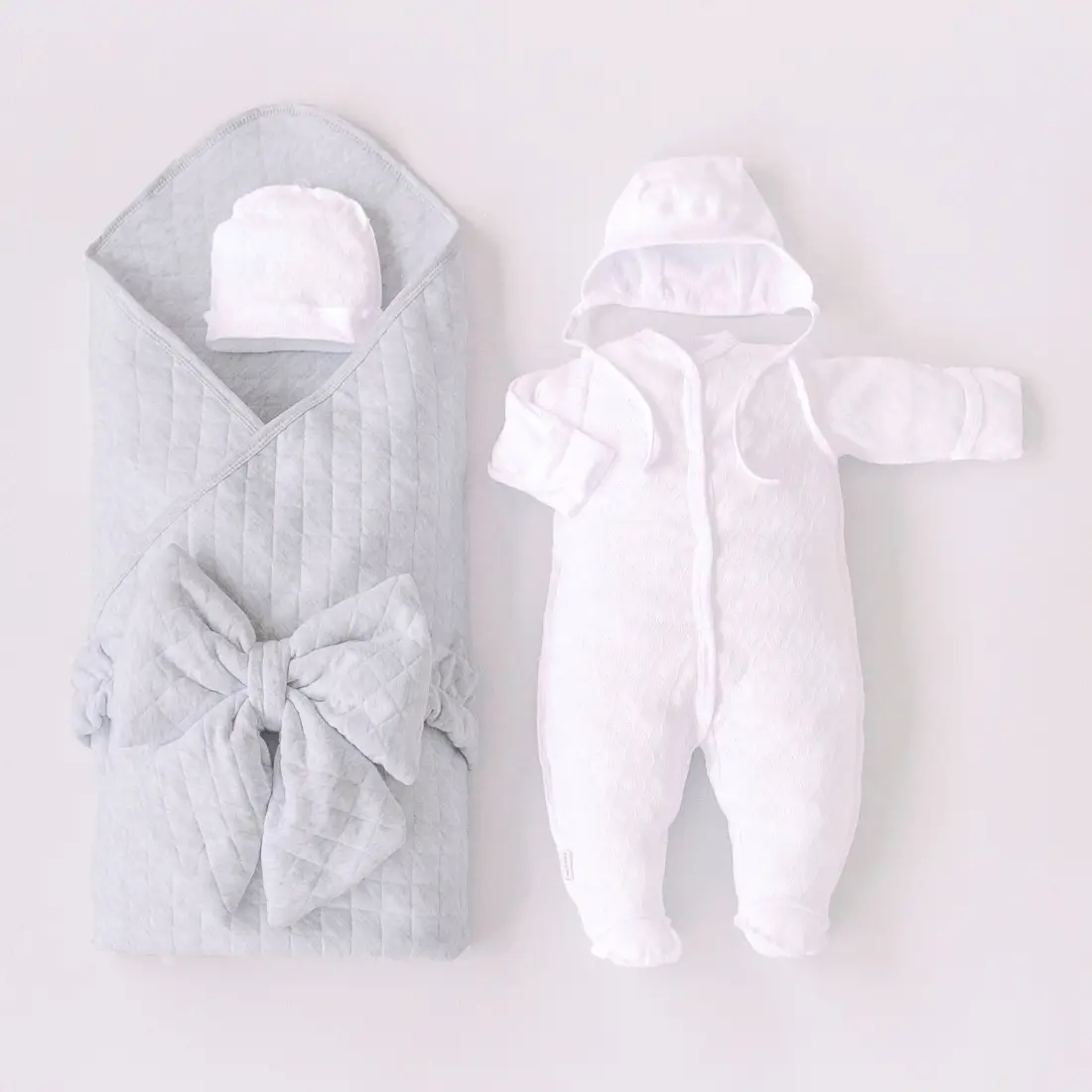 Комплект на выписку 5 предметов KiDi Классика лето, светло-серый 56-62 см