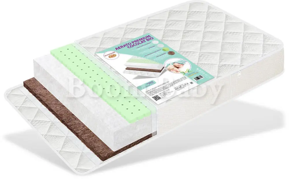 Матрас Boom Baby CocoLat BIO Aerato Premium с сеткой, трикотаж 119х59 см