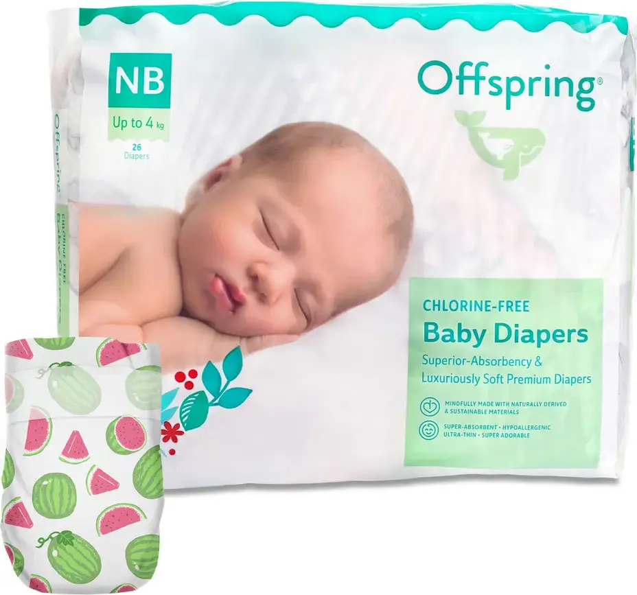 Подгузники Offspring, NB 2-4 кг, 26 шт, расцветка Арбузы