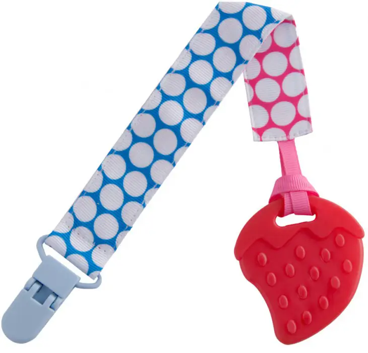 Прорезыватель на держателе Roxy Kids Клубничка, голубой-розовый, кружочек