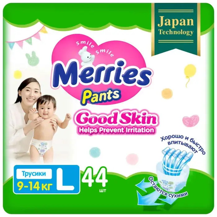 Трусики Merries Good Skin, 9-14 кг, L,  44 штуки, 994925/191092