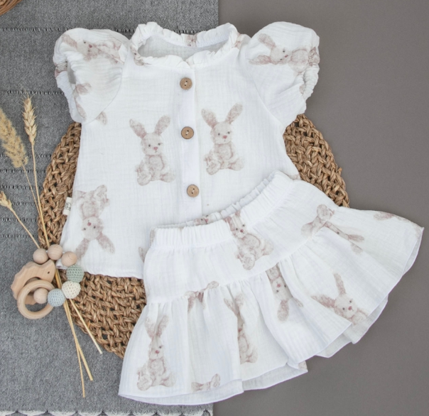 Фотография товара Комплект блузка+шорты "Муслин", зайки, лето (р. 24 (рост 74-80см))