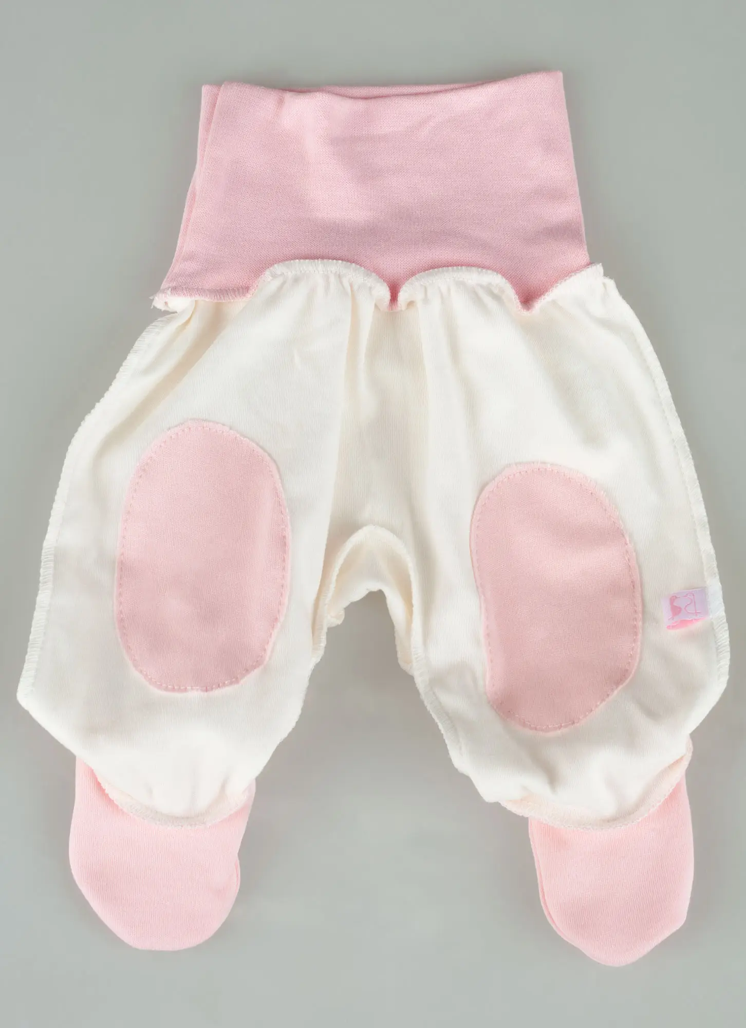 Ползунки на рибане Фабрика Бамбук внш нашивки розовый, молочный 68