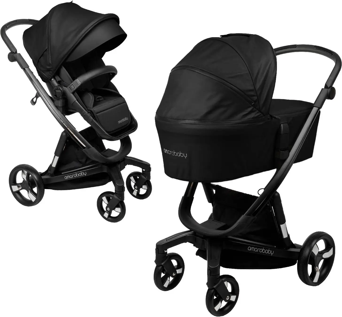 Коляска детская из экокожи 2 в 1 Amarobaby Tutum, чёрная