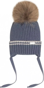 Фотография товара Шапка Наследник Выжанова зимняя с утеплителем с меховым помпоном на завязках, р. 44-46, цвет деним