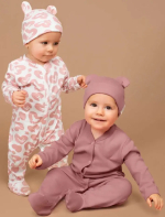 Фотография товара Комплект комбинезонов (слипов) детских с шапочкой Amarobaby Nature, розовый, сердечки, р.62