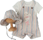 Фотография товара Песочник+футболка+панама Little Star Лапочка Дочка лен+кулир, розовый+полоска+крем 86