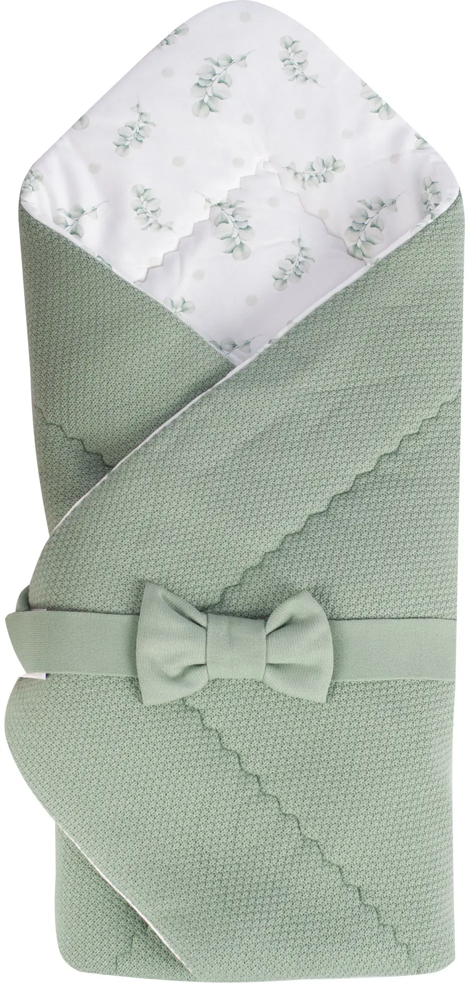 Конверт одеяло вязаный с лентой Бант Little Star, серо-зеленый, арт. 3134