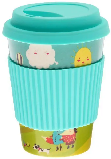 Стакан с крышкой из бамбука, 380 мл цвет голубой 3973795