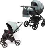 Фотография товара Коляска детская Peppy Zoom 2 в 1 черная экокожа, мятная ткань