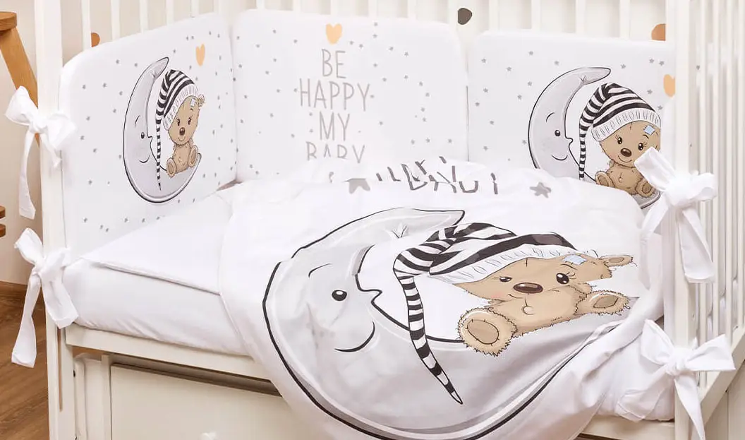 Комплект BoomBaby в кроватку Мишка на луне, 6 предметов, сатин