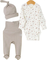 Фотография товара Комплект для новорождённых, молочное боди с цветами, ползунки, шапка, р. 56, КН122/9-И