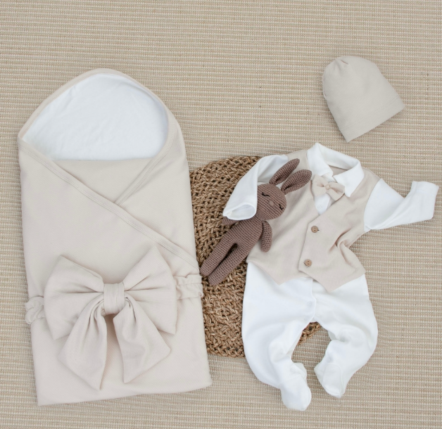 Фотография товара Комплект на выписку 4 предмета "Новый Юный Джентльмен.Плед", крем-брюле, лето (р. 16 (рост 50-56 см))