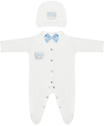 Фотография товара Комплект на выписку 2 предмета Luxury Baby Корона айвори, с голубым бантиком 62