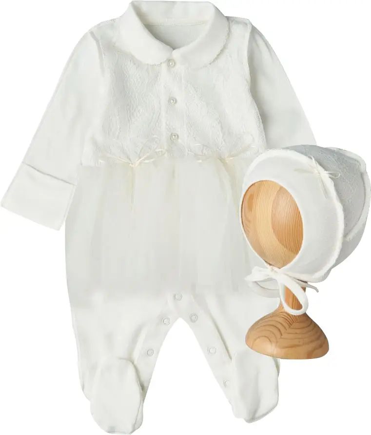 Комбинезон с юбочкой и чепчик Эмили, крем, р. 56, арт. 3362
