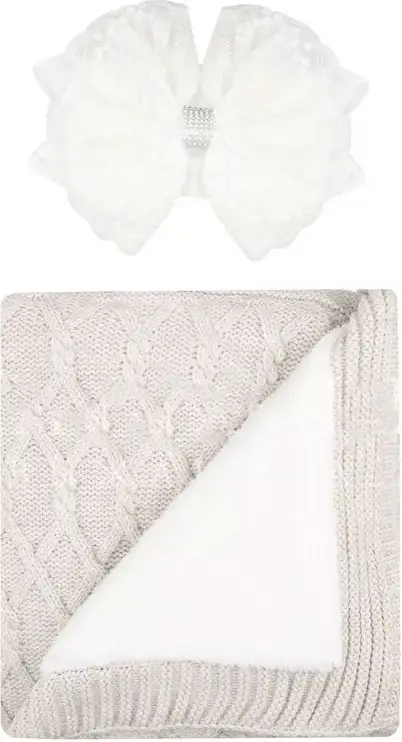 Плед утеплённый с уголоком, бант, р. 90x100 см, цвет светло-бежевый